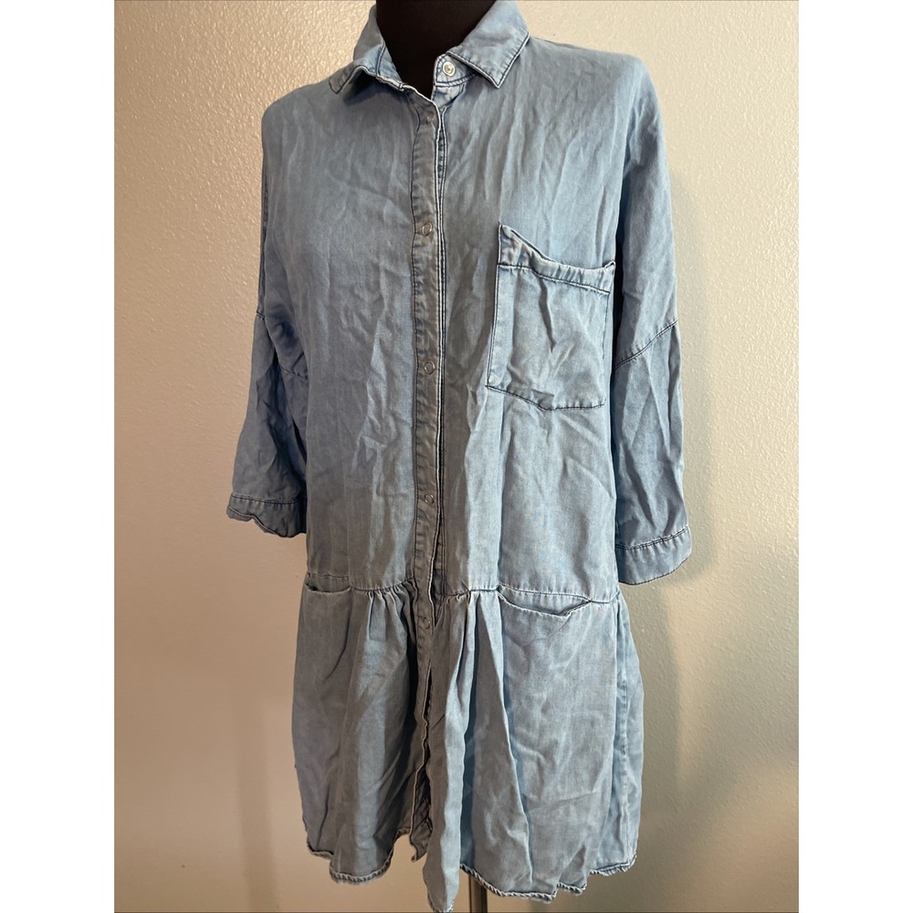 Zara Basic 1975 DenimLong Sleeves Mini Dress Size S